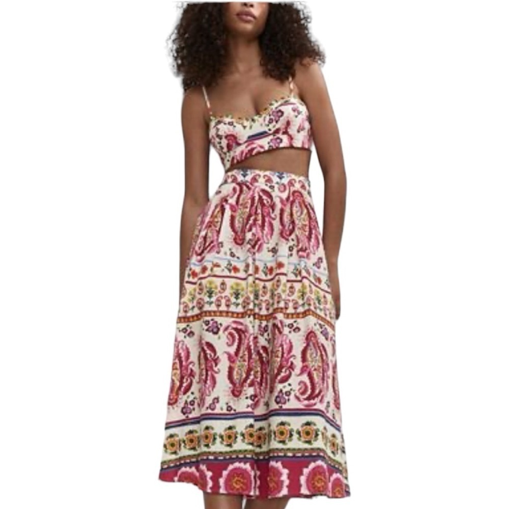 Caroline Constas-NWT Multicolored Paisley Print Matching Crop Tank and Skirt Set
